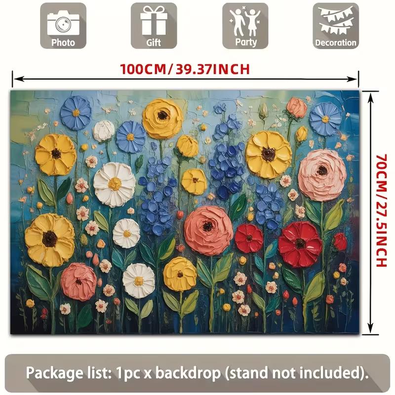 2D Thick Paint Style Flowers Background Cloth Photo Booth Prop