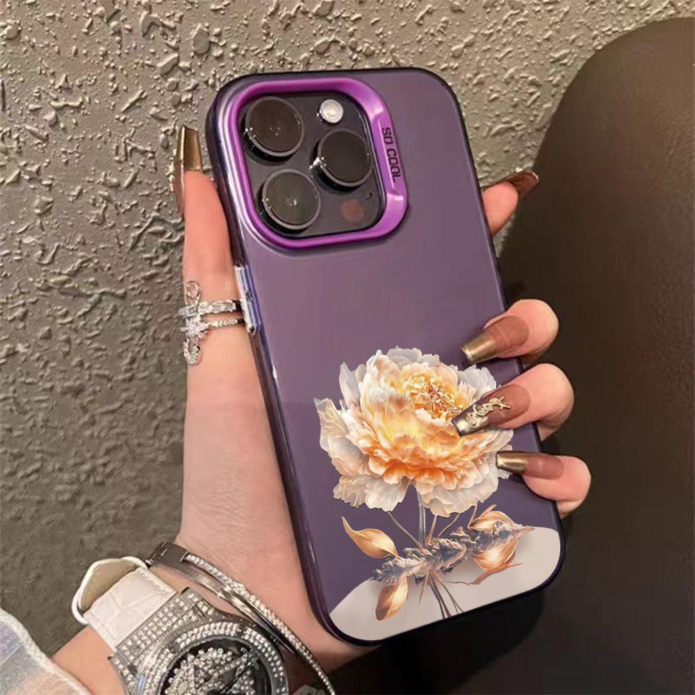 Luxury Lotus Flower Anti-drop Armour Case For iPhone 16 Pro Max 15 14 13 12 11 Pro XR XS X 7 8 Plus Lens protect plating Cover