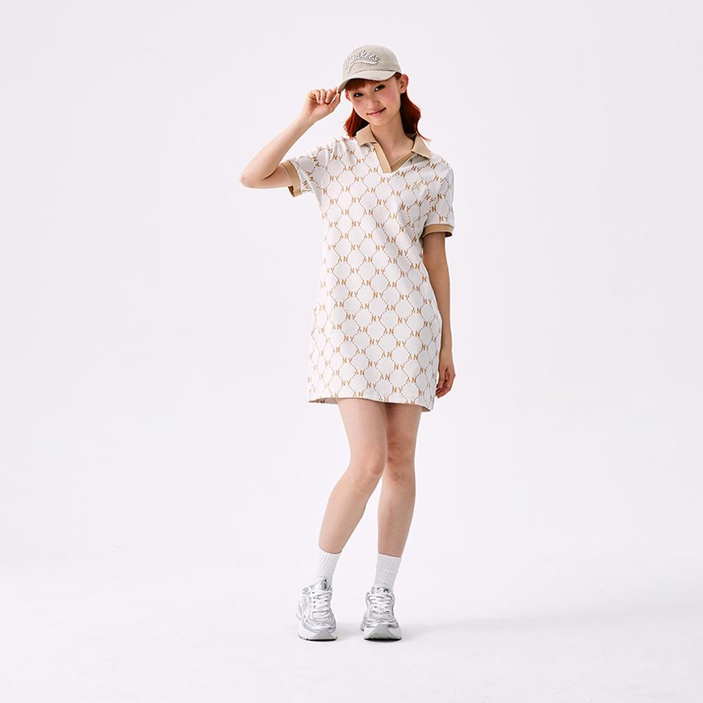 MLB MONOGRAM SS25 Short Sleeved Dress Women's Ivory White 3FOPM0453-50IVS