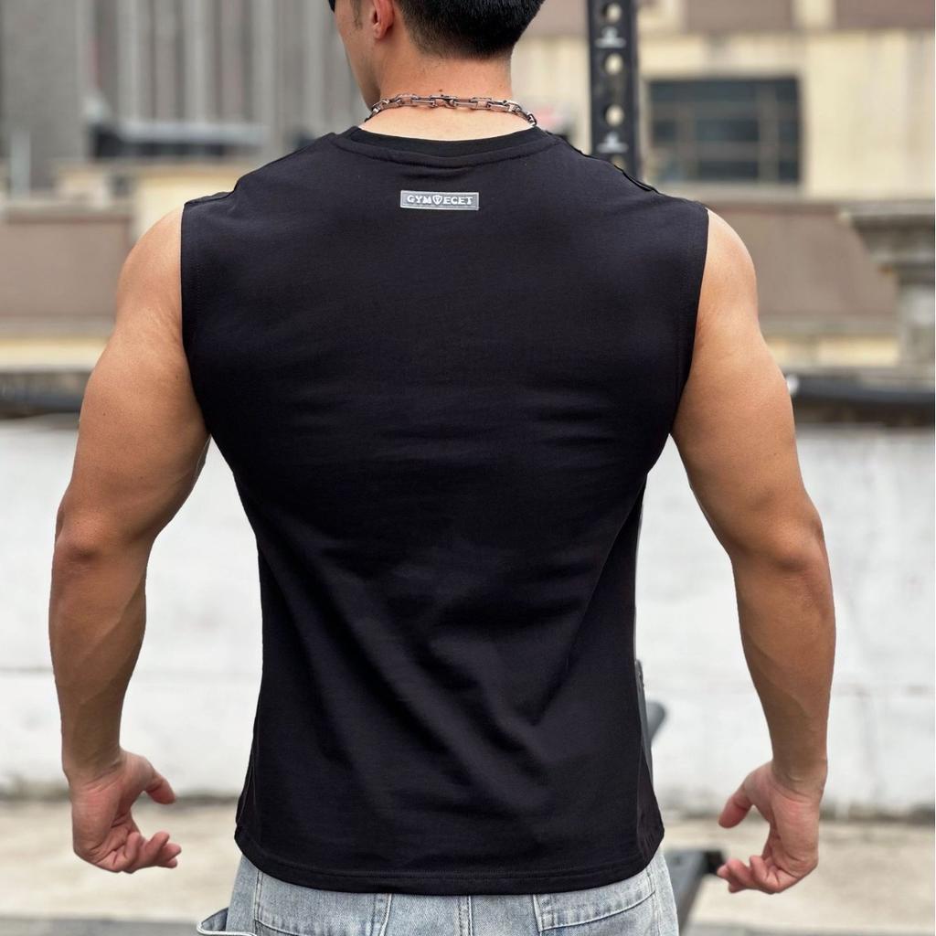 American Style Men's Summer Wide Shoulder Cotton Fitness Vest Casual Sports Running Sleeveless Top