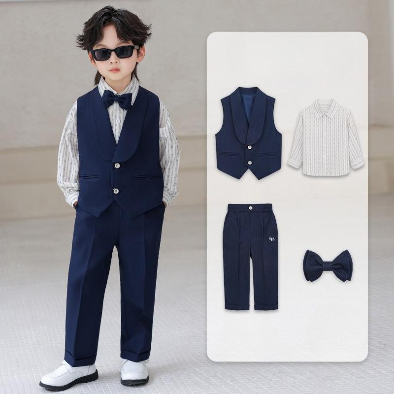 

Elegant Boys Formal Vest Suit Set, Kids Waistcoat Pants Bow Tie Outfit, Children Gentleman Wear for Wedding Party Birthday School Performance 3-10Y 80cm темно-синий