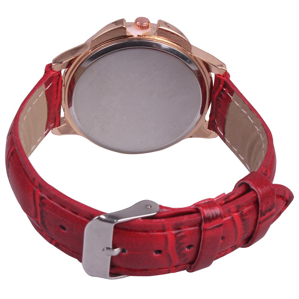 Luxury Rhinestone Inlaid Flower Shaped Women Wrist Watch Leather Strap Quartz Watch