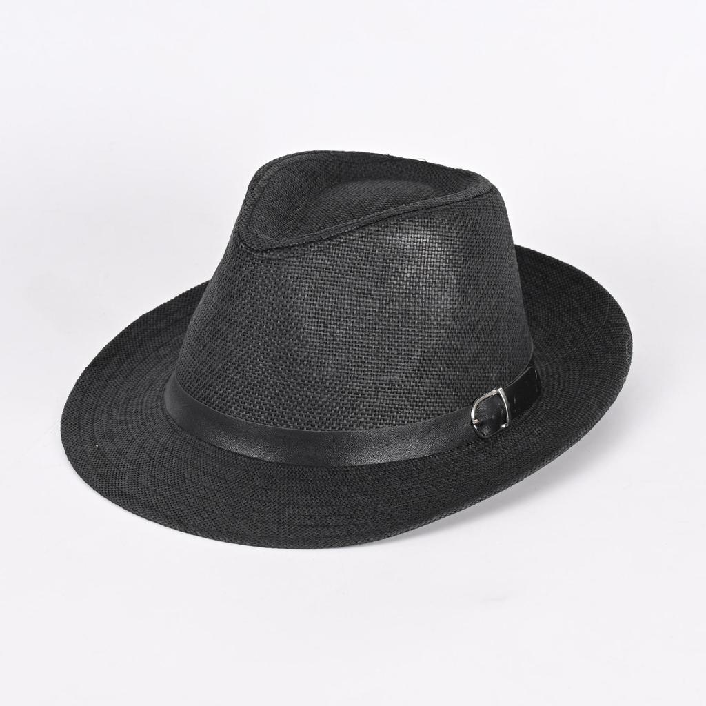 Curled brim top hat middle-aged men sunscreen breathable travel vacation visor straw hat literary and retro