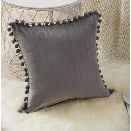 Pompom Velvet Cushion Cover Decorative Throw Cushion Covers Home Decor for Sofa Bedroom Pillowcase Pink Beige Pillow