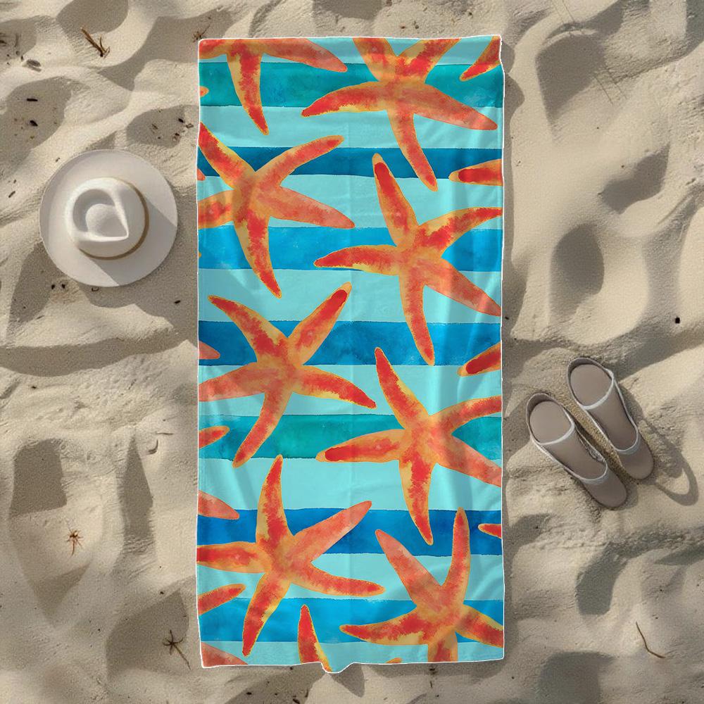 Cute Cartoon Starfish & Seashell Pattern Beach Towel, Soft Durable Quick-Drying, Ideal For Summer Beach, Swimming & Camping