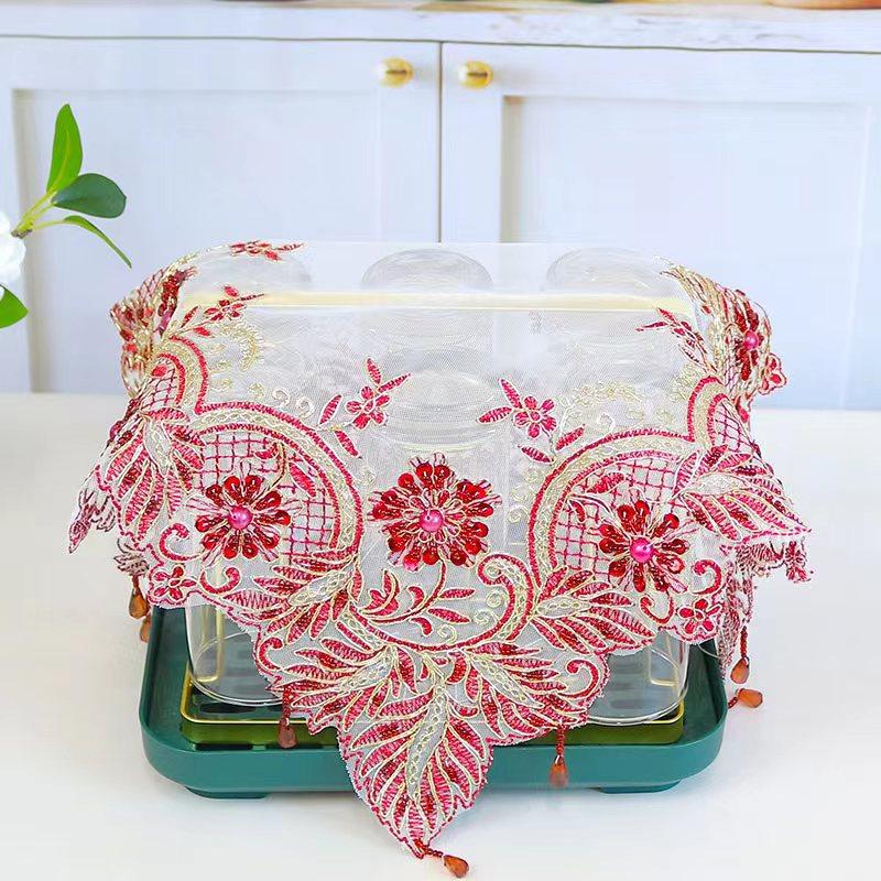 High quality beads flowers Embroidery table cloth cover wedding tablecloth kitchen Christmas Dining Table decoration and accessories for Home