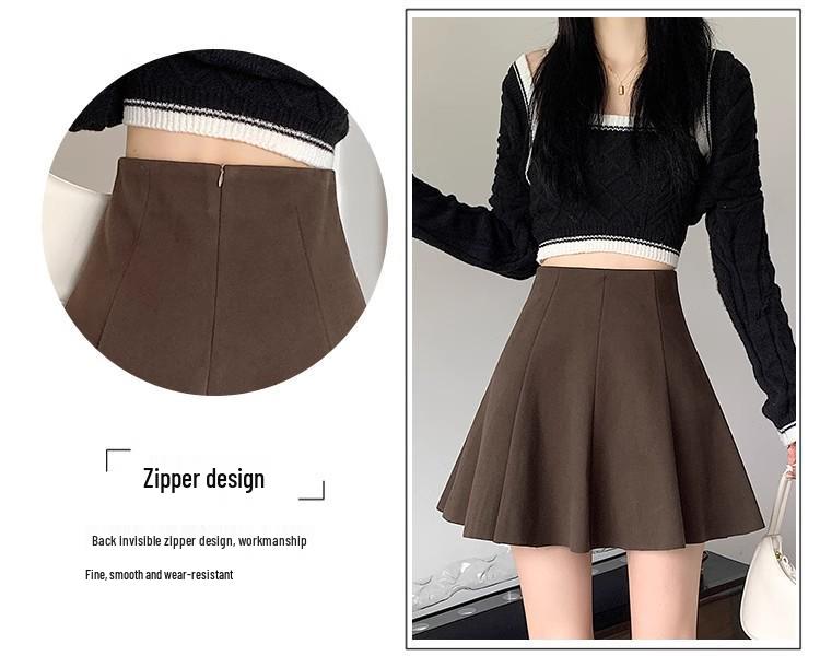 Fustă lână linie A talie înaltă - Damă Toamnă/Iarnă 2025 Mini subțiere