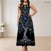 Women Plus Size Sleeveless Round Neck Triple Keyhole Cutout Floral Printed Black Long Dress