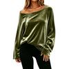 Women's Color Sequin Velvet Long Sleeve Asymmetric Neckline Top