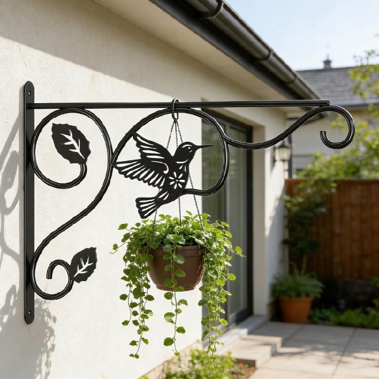 2 Pezzi Staffa Supporto da Parete in Ferro per Piante con Motivo Colibrì Gancio Appendi Mangiatoia per Uccelli per Decorazione di Portico Recinzione