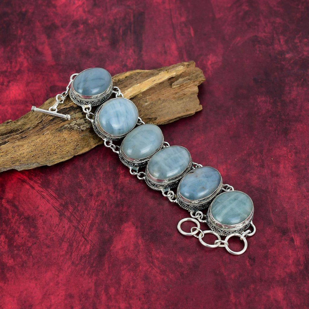 Aquamarine Bracelet 925 Sterling Silver Jewelry, Gemstone Adjustable Chain Bracelet, Gift For Her Handmade Dainty Jewelry