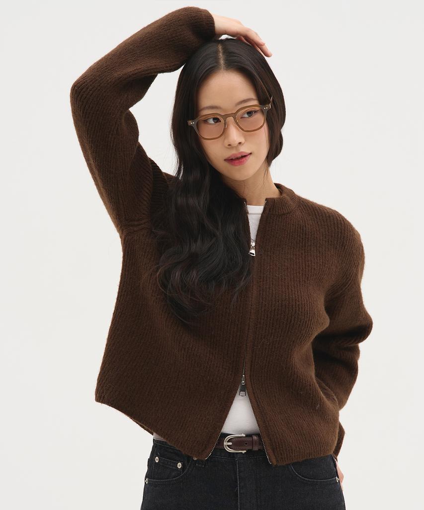 Blond9 Basic Two-Way Knit Zip-Up Cardigan_Brown