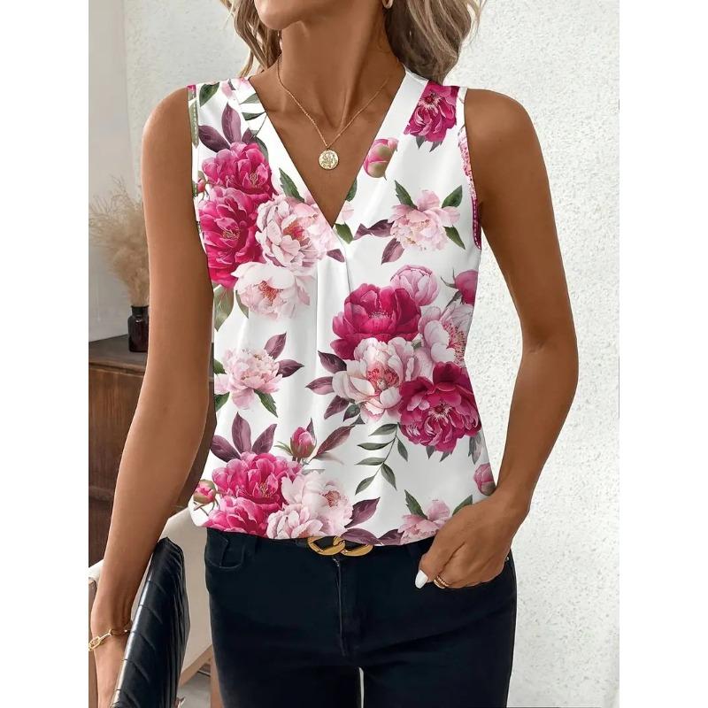 

Жіночий Новий Вільний Тип Пуловер з V-подібним Вирізом Міський Повсякденний Жилет з Рукавами Футболка з Цифровим Друком S рожевий