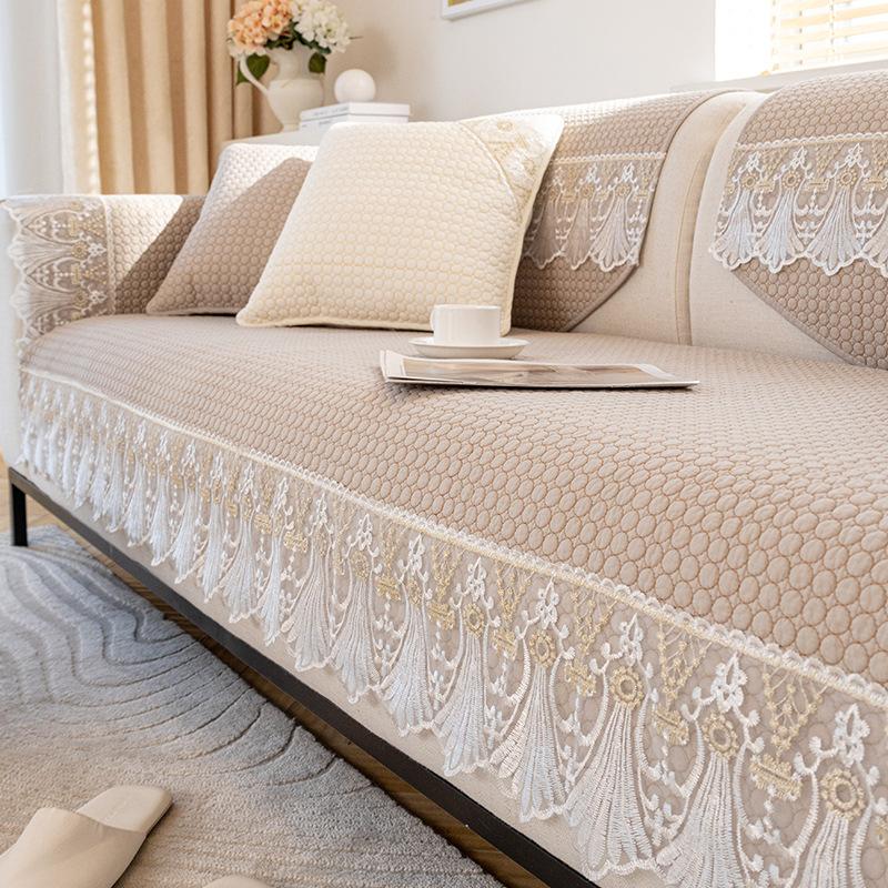 European Sofa Cushion Four Seasons Universal Cotton Fabric New Lace Non-slip Leather Cushion Cover