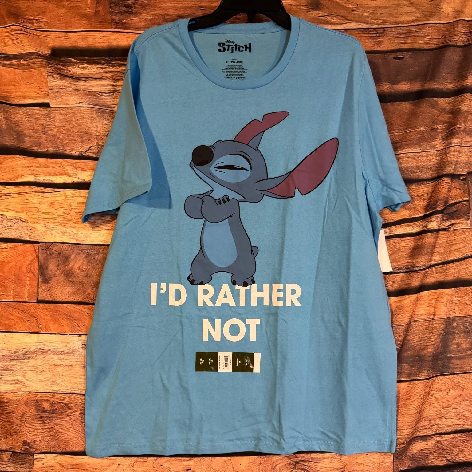 Disney Stitch Men s Blue XL Graphic Cotton Blend Tee I d Rather Not Unisex T-Shirt XXL