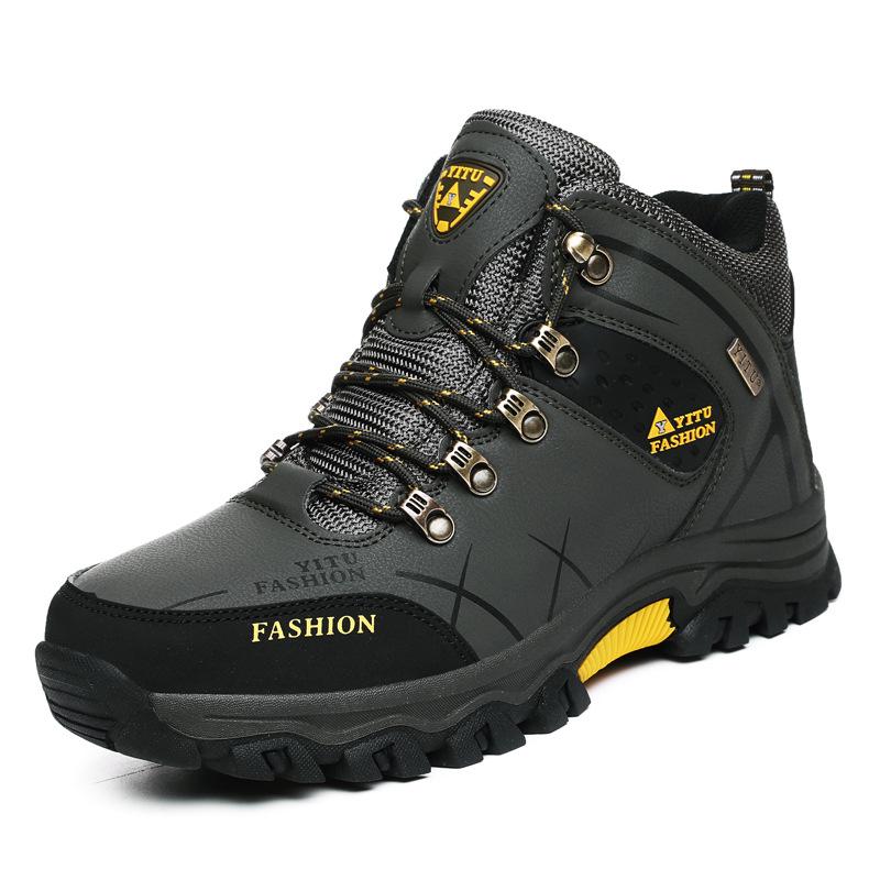 Men's Waterproof Fleece-Lined Non-Slip High-Top Hiking Shoes for Winter, Large Sizes Available.