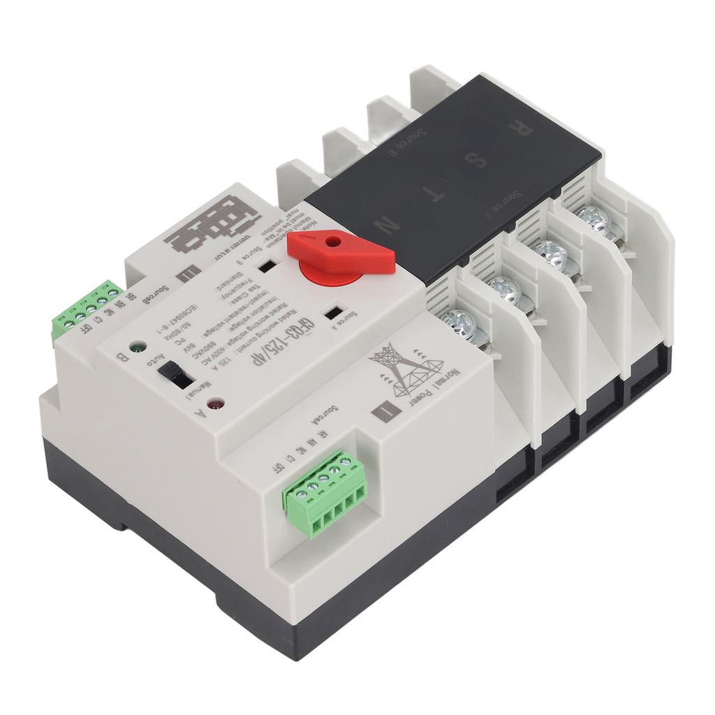 4P Automatic Transfer Switch 35mm Rail Mount Dual Power Generator Changeover Switch AC400V 125A