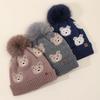 Adorable Fleece-Lined Pom-Pom Bear Hat for Children - Cozy Knitted Winter Accessory