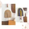 Handwoven Straw Fan Wall Art Decor Decorative Accessory Handmade Fan with Leather Handle for Wall