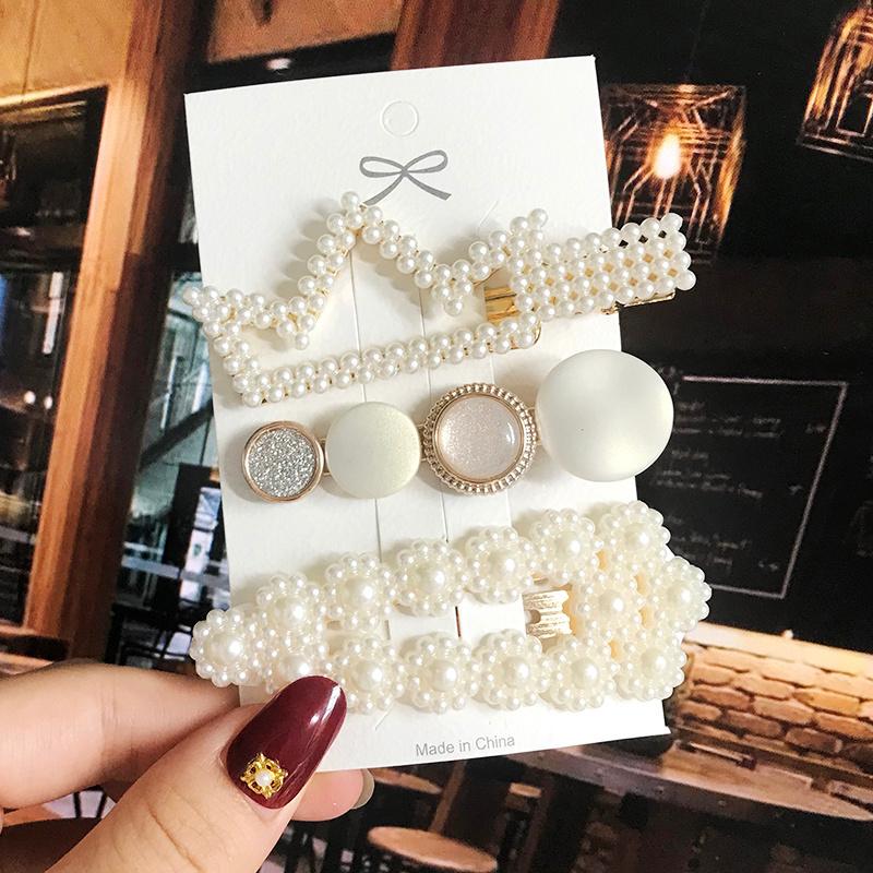 1 Set Geometric Flower Pearl Hair Clip Pin For Women Hairpins Fashion Acrylic Barrettes Hairgrips Hair Accessories Girls Jewelry