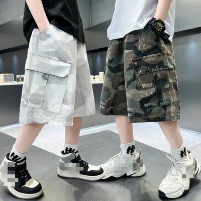 Summer Kids Casual White Camouflage Shorts Big Boys High Waist Streetwear Short Pants Bottoms Tweens Child Camo Cargo Shorts