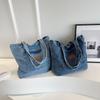 Stylish Light Blue Denim Tote Bag for Women Large Capacity, Zipper Closure, Casual Shoulder Handbag with Multiple Compartments