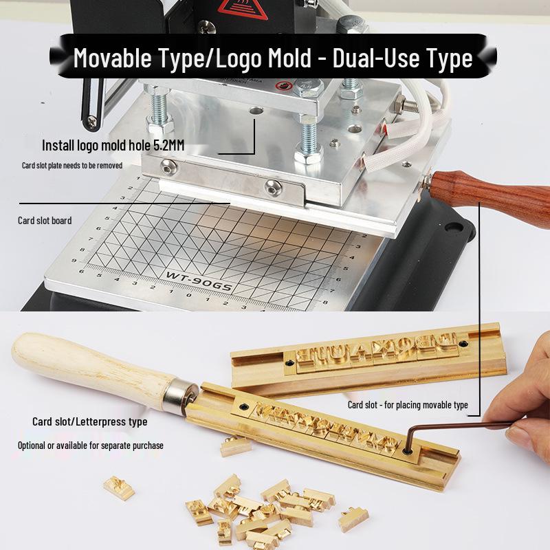 WT-90GS-T Manual Hot Stamping Machine for Embossing PU Leather, Notebooks, Beads, and Cards
