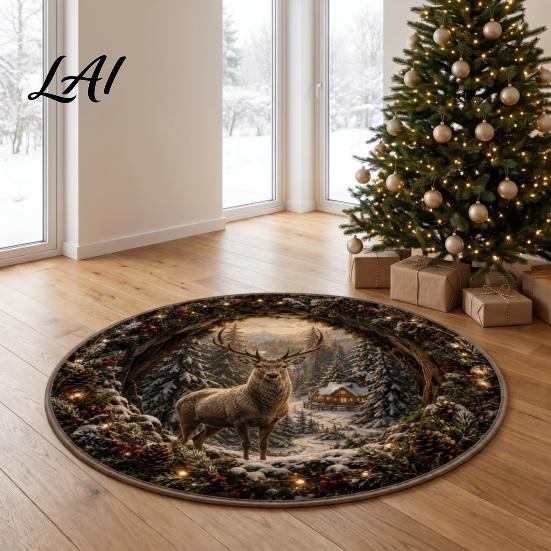 Christmas Gift for Family 3D Rug Optical Illusion Area Floor Mat Santa Claus Reindeer Bedroom Tree Pad Nutcracker Decorative Welcome Doormat Living