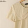 ZANZEA Women Casual Round Neck Loose Summer Cotton Short Sleeve Blouse