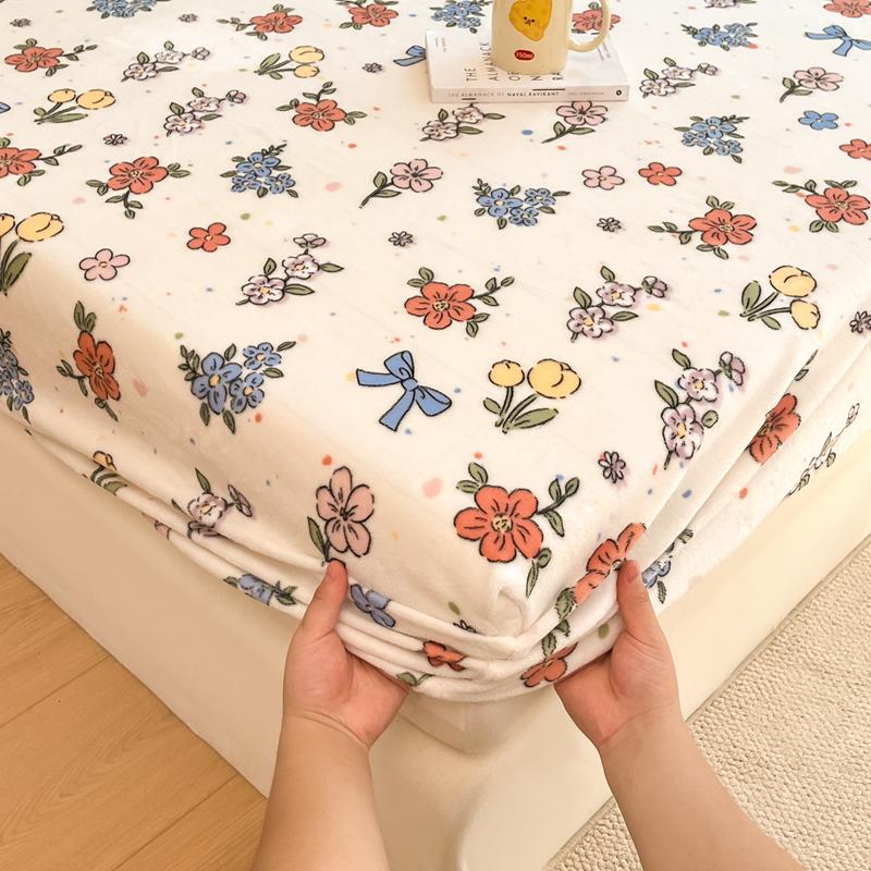 Flannel Bed Sheet Winter Warm Plush Fitted Sheet Soft Mink Cashmere Bed Linen Mattress Cover Elastic Bedspread