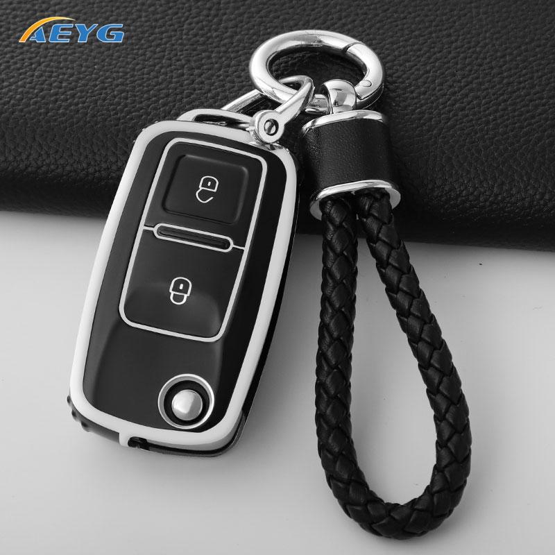 Tpu Car Flip Key Case Fob Keychain Suit For Volkswagen Vw Polo Golf Passat Tiguan Beetle Caddy Eos Skoda Octavia Seat Leon Altea