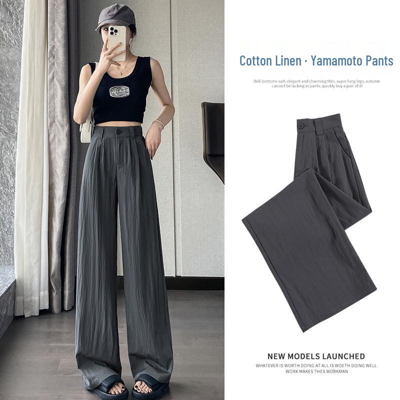 

Women s Summer High Waist Cotton Linen Pants - Slimming Straight Leg with Ice Silk Drape S 45-50 kg