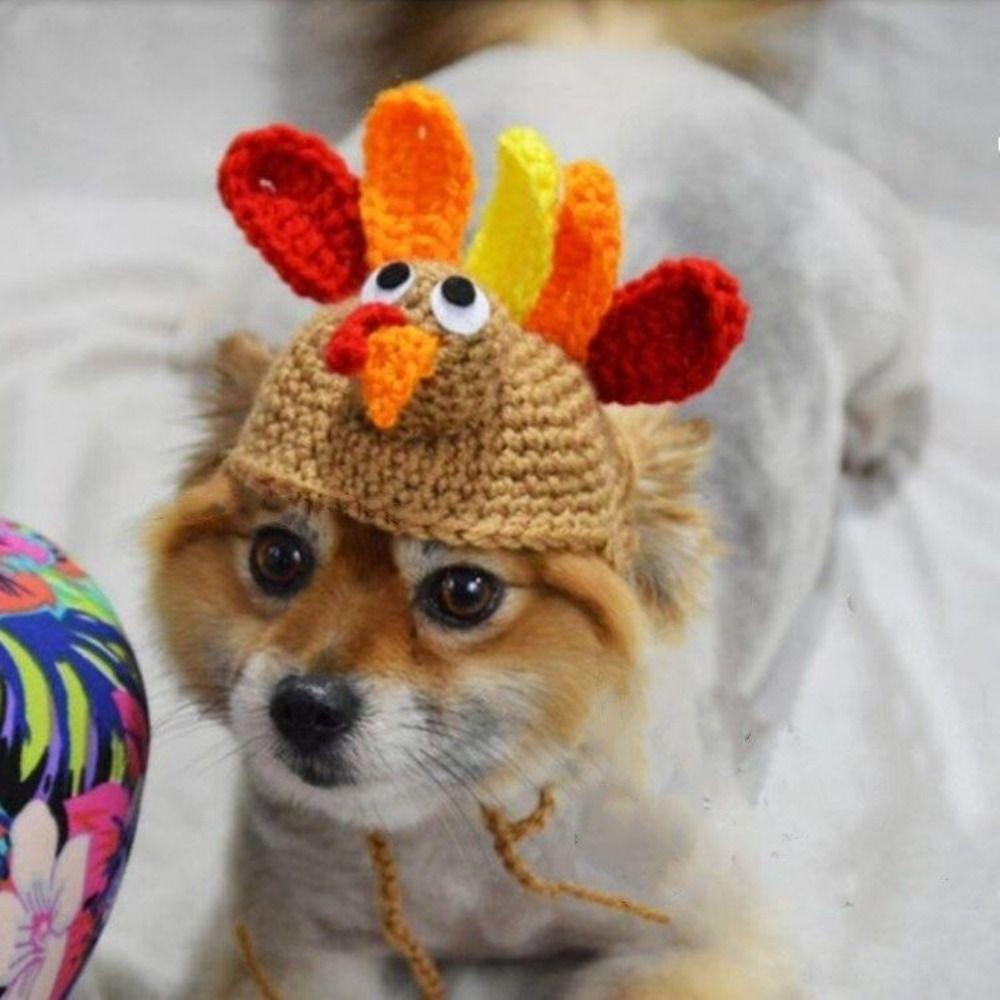 Elastic Cat Turkey Hat Cartoon Cat Cosplay Headwear Cute Pet Knitted Hat  For Cats Puppy