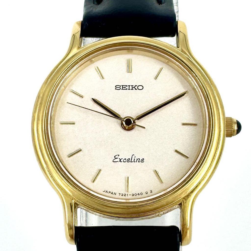 [USED] Battery SEIKO Exceline Watch Gold Leather Strap