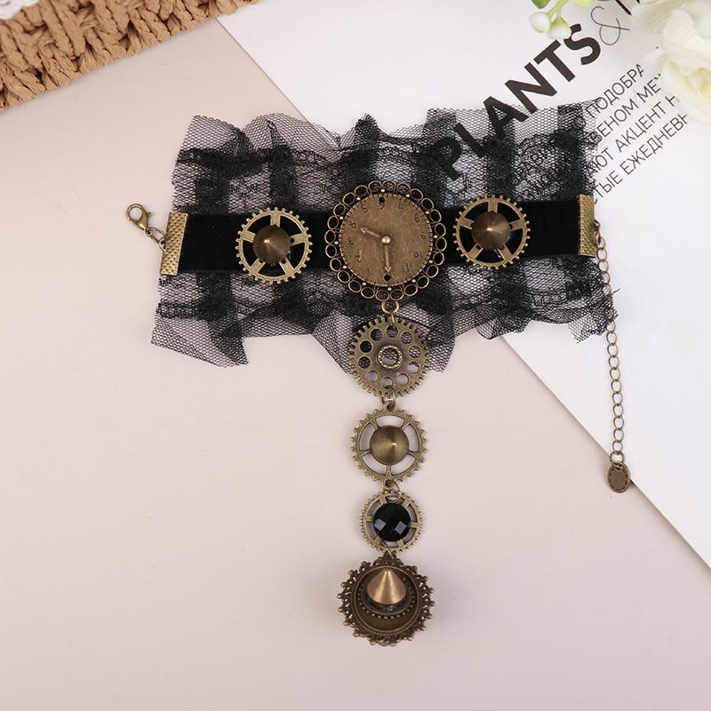 Model Gothic Steampunk Lace Cuff Arm Bracelet With Ring Black Accessories For Woman Gifts