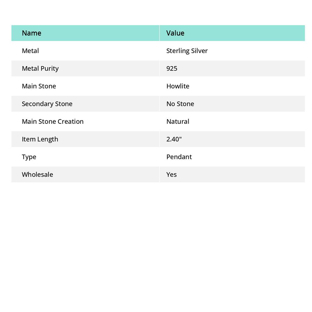 Natürlicher Howlith Jaspis Edelstein 925 Sterlingsilber Zweifarbiger Anhänger 2,40" F4m56