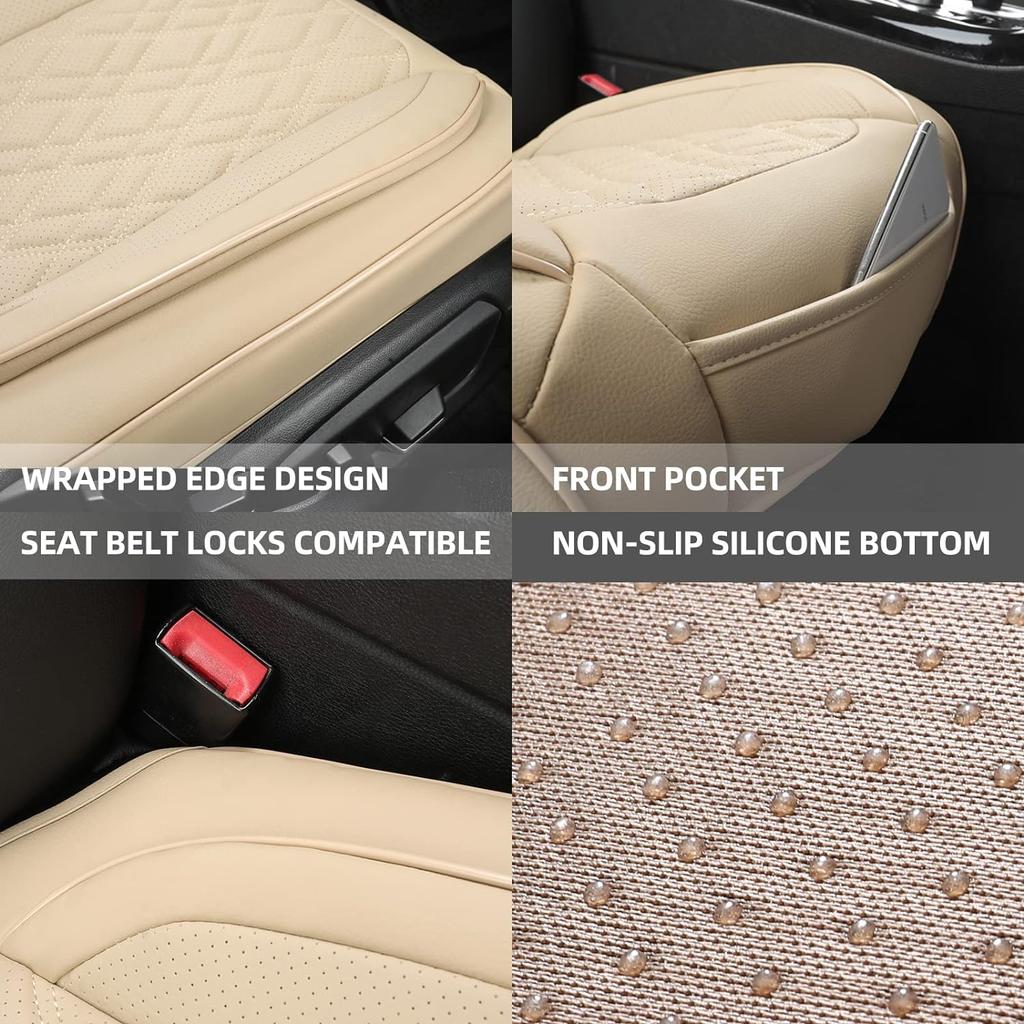Car Seat Cover Front PU Leather Seat Covers, 2Pcs Universal Bottom Seat Covers for Cars, Anti-Slip, Storage Bags,Full Wrapping Edge Fits 95% of