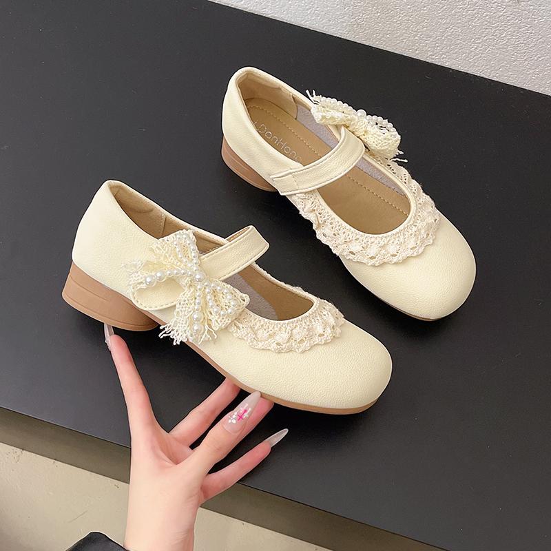 Lace Bow Soft Sole Single Shoes Fashion Round Toe Shallow Mouth Anti-Slip Wear-Resistant Low Top Shoes