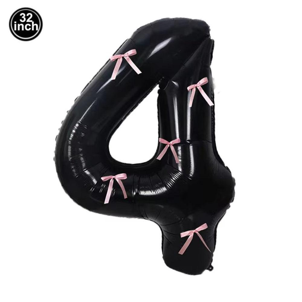 32inch Aluminum Film Black Bow Number Balloons Ribbon Bows Balloons for Birthday Decoration Supplies Anniversary Number Balloons