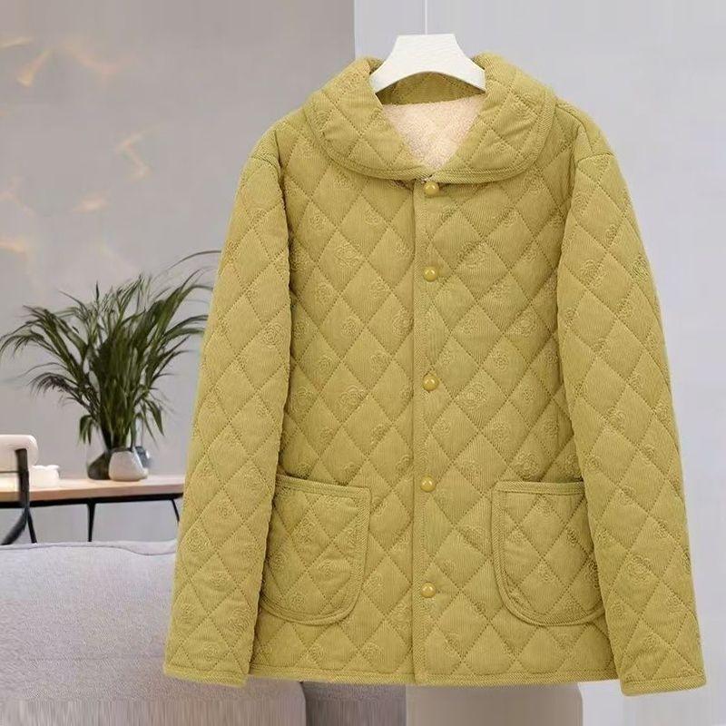 Winter lockere warm gefütterte Fleecejacke für Mütter mittleren und höheren Alters Stilvolle verdickte Baumwolljacke Damen Herbst- und Winter-Baumwolljacke