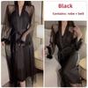 Satin Drawstring U-neck Plus Chest Pad Slim and Thin Suspender Nightdress Mesh Robe Loungewear Set