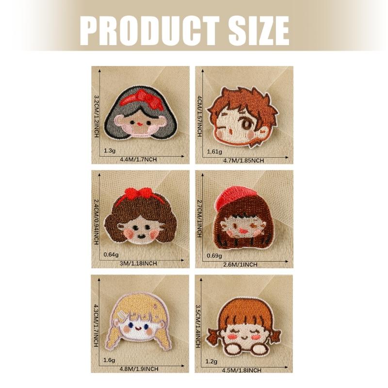6Pcs Cartoon Iron On Polyester Patches For Kid Clothes Hat Bag Coat Jackets Decorative Adhesive Embroidered Appliques