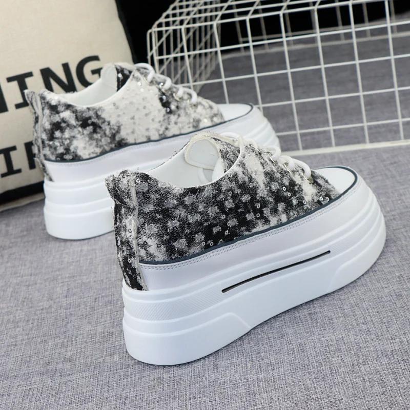 Fashion Woman Height Increasing Shoes 8CM Heels Spring Summer Wedges Breathable Women Sneakers Casual Platform Trainers White Shoes