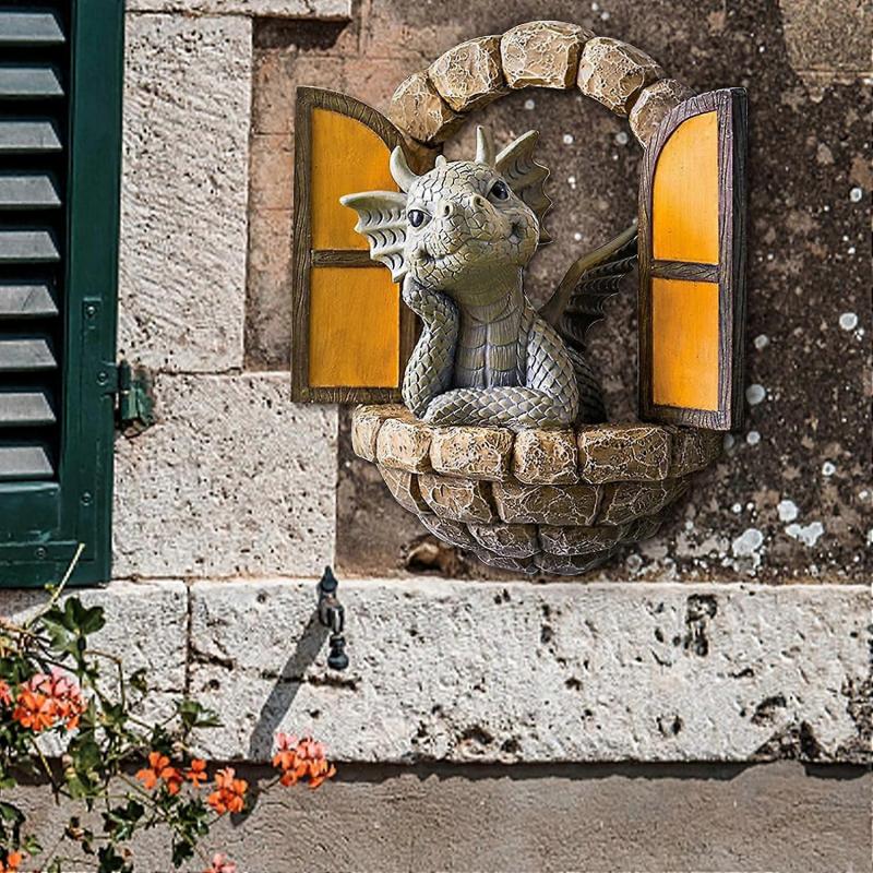 Winteraktion, Drachen Gartenstatue, Gartenzwerg Gartenstatue Outdoor Gartenstatue Gartenskulptur und Statue Dekorative Ornamentstatue Harz Tier I