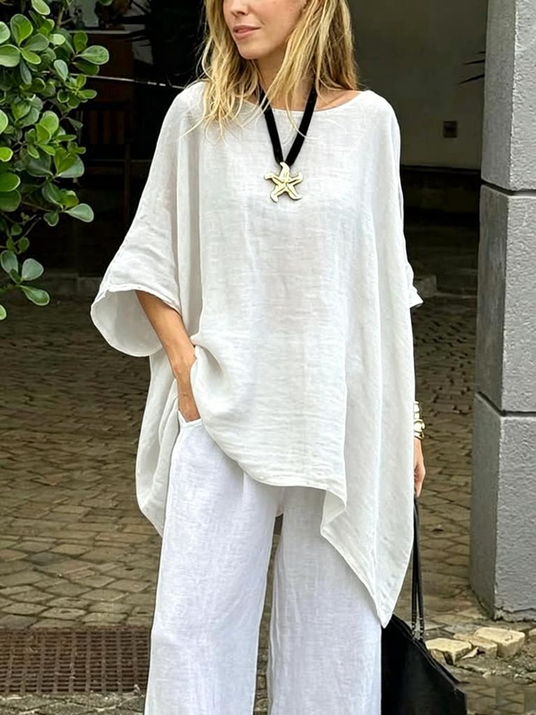 Irregular Hem Cotton Linen Casual Shirt