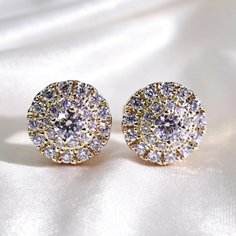 Popular stud earrings, round diamonds full of zircon copper earrings, women's, European and American classic trinkets