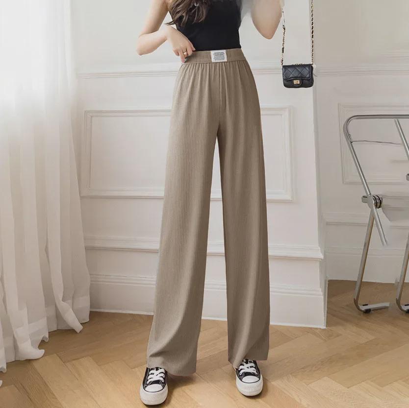 

Женские брюки Bingbing Ice Silk с высокой талией и широкими штанинами — повседневный облегающий крой на весну/лето One Size (40-70 kg) хаки