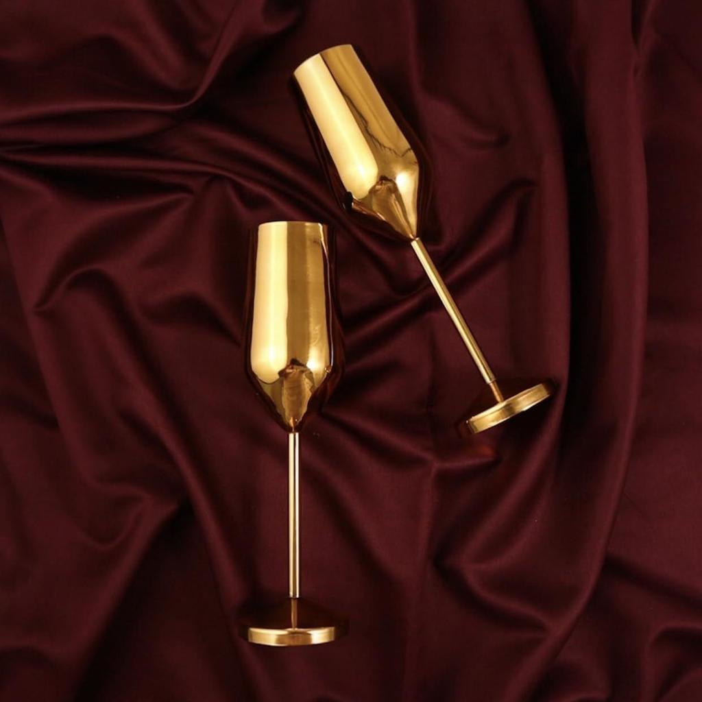 Glass Set of 2-200ml | Stainless Steel Wine Flutes Glasses | Bar Accessories Non-Toxic & Anti-Tarnish Gift