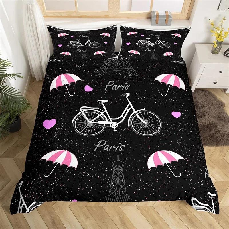 Bettwäsche-Set mit Pariser Eiffelturm-Motiv, Aquarell-Schmetterlingsmotiv, Einzelbett, Twin, Kingsize, Mikrofaser, romantisches Thema