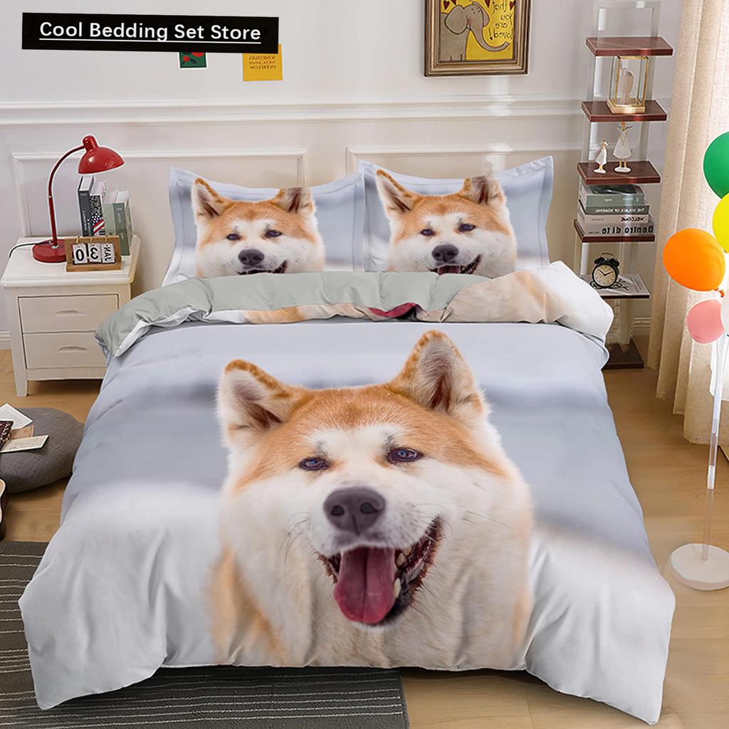 Yellow Shiba Inu King Queen Bedding Set Lovely Puppy Duvet Cover Family Pet Animal Quilt Cover 2/3pcs Polyester Comforter Cover